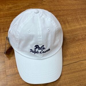 Polo by Ralph Lauren White Baseball Cap with Navy Script